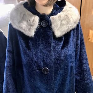 1960’s Swing Coat w/ Mink Collar, 3/4 Bell Sleeves - Sutton Place by Sydney Blum